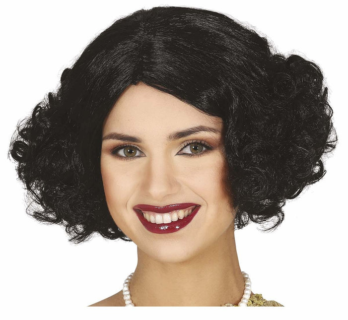 Parrucca nera capelli corti ricci