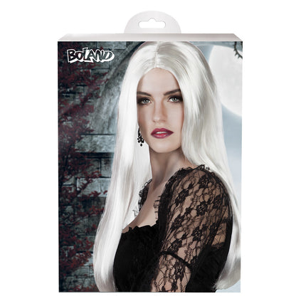 Parrucca di Halloween capelli lunghi bianchi