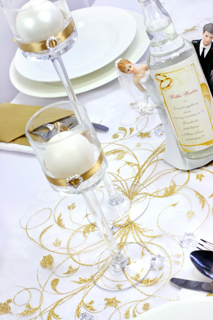 Tessuto Organza Vanilla Creme Fiori Oro 36cm 9m