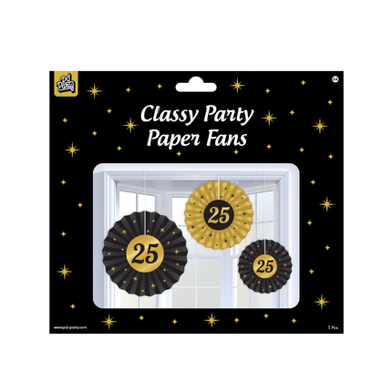 Ventagli di carta 25 anni Set 20-40 cm 3 pezzi