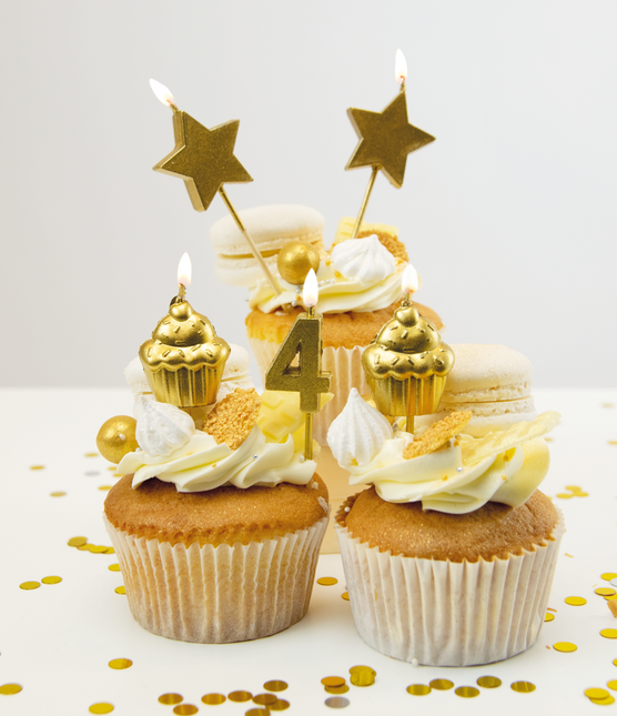 Candele 4 anni Cupcake oro 17,5 cm
