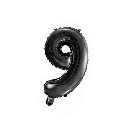 Palloncino in foil Figura 9 Nero 41cm con cannuccia