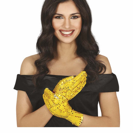 Guanti d'oro con paillettes 22 cm