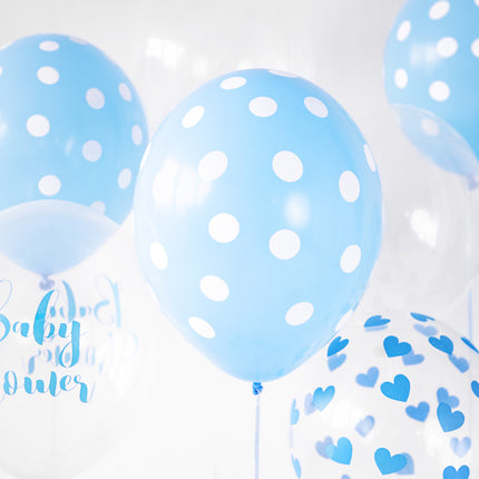 Palloncini azzurri a pois bianchi 30 cm 6 pezzi
