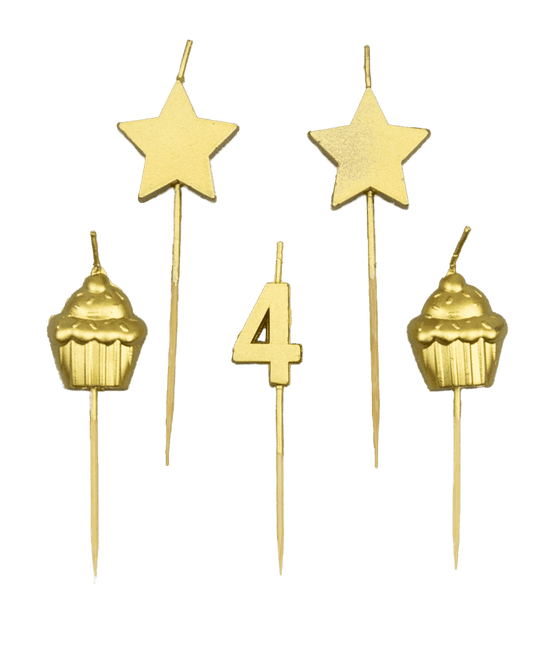 Candele 4 anni Cupcake oro 17,5 cm