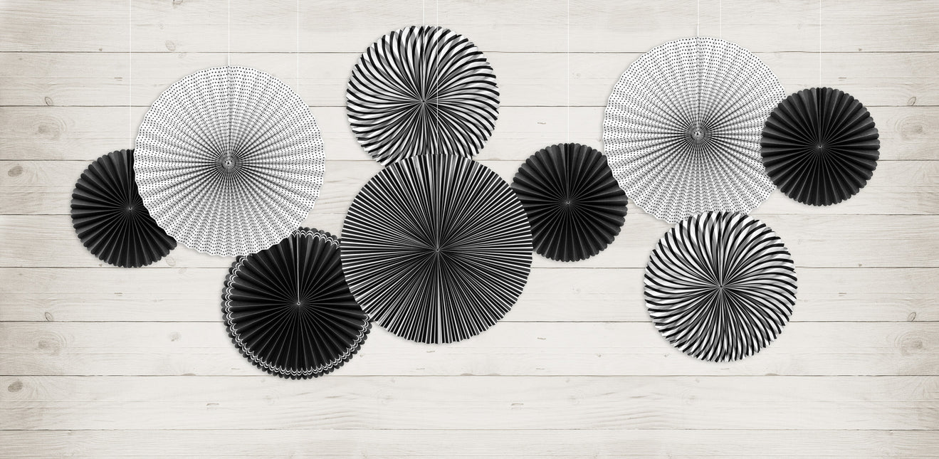 Ventagli di carta bianco nero Set 25-40cm 5 pezzi