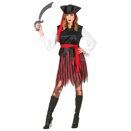 Abito da pirata rosso bianco nero da donna