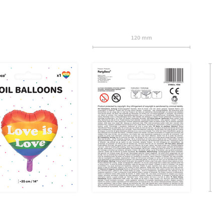 Palloncino ad elio Love Is Love vuoto 35 cm