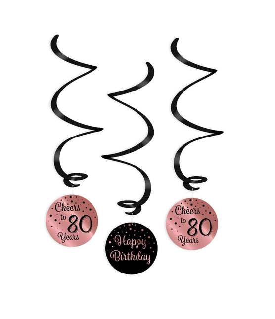 Decorazione da appendere 80 anni Buon Compleanno Nero Rosa 17cm 3 pezzi
