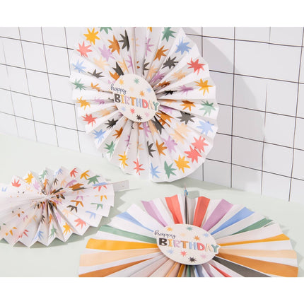 Ventagli di carta Happy Birthday colorati 3 pezzi