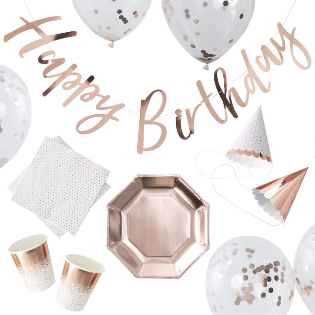 Set di decorazioni di buon compleanno in oro rosa 6 pezzi