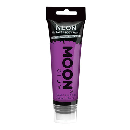 Moon Glow Neon UV Face Paint con applicatore a spugna Viola intenso 75ml