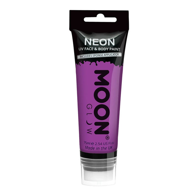 Moon Glow Neon UV Face Paint con applicatore a spugna Viola intenso 75ml