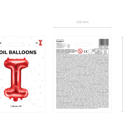 Palloncino in foil Lettera I Rosso Vuoto 35cm