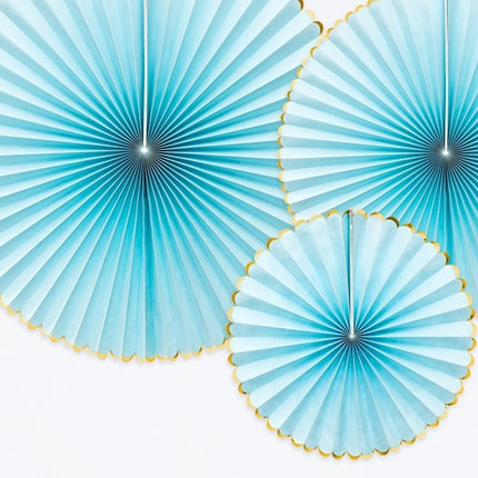 Ventagli di carta Azzurro Oro Set 23-40cm 3 pezzi