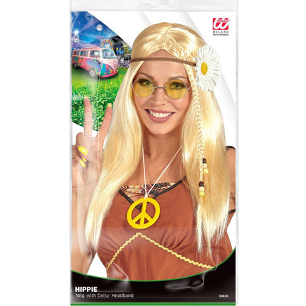 Parrucca Hippie 60S bionda con cerchietto a margherita