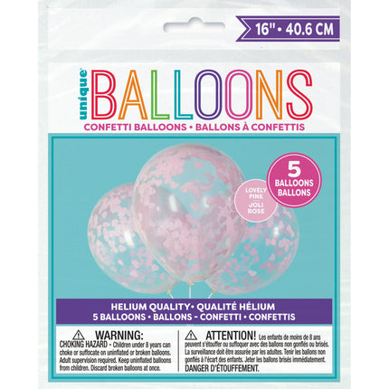 Palloncini a coriandoli Cuore Rosa 40cm 5pz