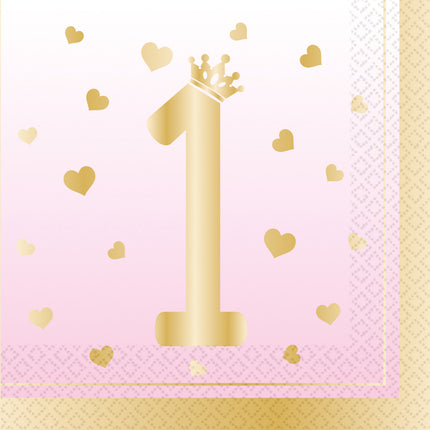 Tovaglioli compleanno 1 anno rosa 33cm 16pz