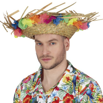 Cappello di paglia Hawaii con fiori