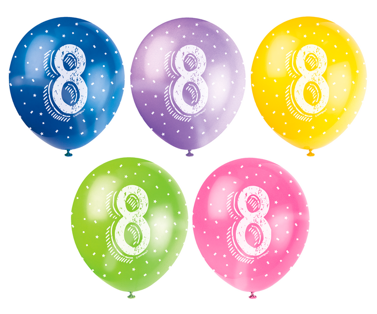 Palloncini 8 anni Coriandoli 30cm 5pz