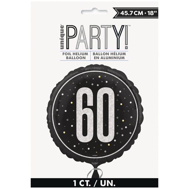 Palloncino ad elio 60 anni nero bianco vuoto 45 cm