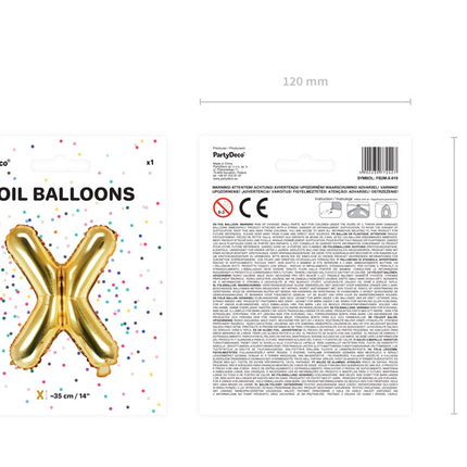 Palloncino in foil Lettera X Oro Vuoto 35cm