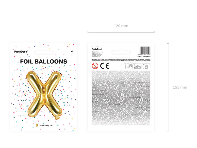 Palloncino in foil Lettera X Oro Vuoto 35cm