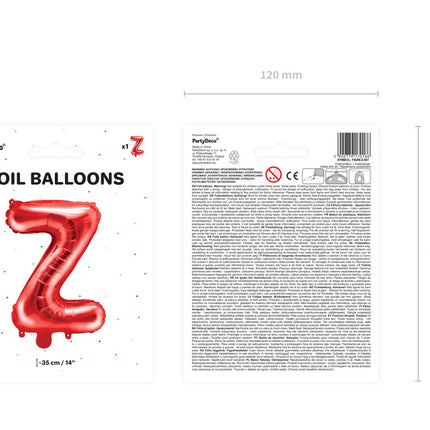 Palloncino in foil Lettera Z Rosso Vuoto 35 cm