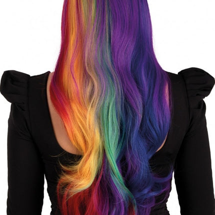 Parrucca Selena lunga con riccioli arcobaleno due lati