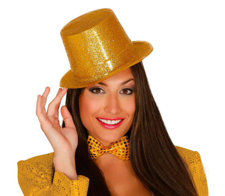 Cappello alto glitterato oro