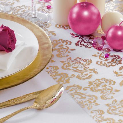Tessuto Organza Bianco Oro e Argento Stampa Fiori Re 36cm 9m
