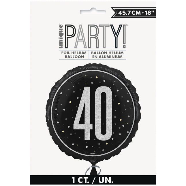Palloncino ad elio 40 anni nero bianco vuoto 45 cm