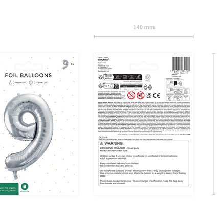 Palloncino a 9 anni Silver vuoto 72 cm