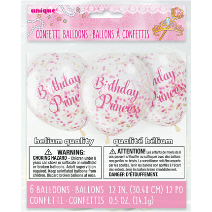 Palloncini con coriandoli Compleanno Principessa 30 cm 6 pezzi