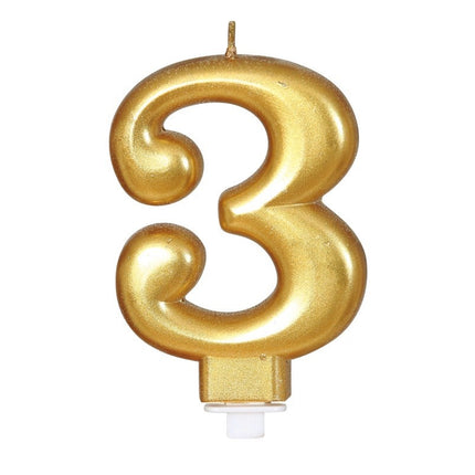 Candela oro 3 anni metallizzata 8 cm