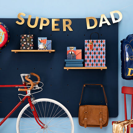 Biglietto d'auguri Super Papà con spilla smaltata 15,5 cm