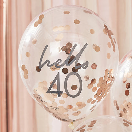 Palloncini con coriandoli oro rosa 40 anni 30cm 5pz
