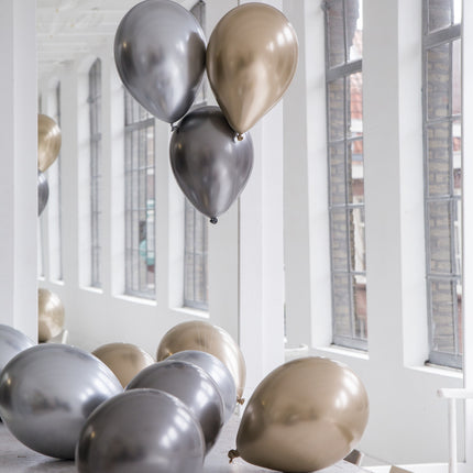 Palloncini argento, oro e antracite Mix Cromo 33cm 12pz