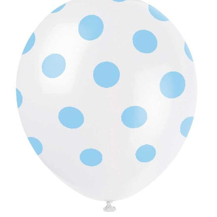 Palloncini azzurri a pois bianchi 30 cm 6 pezzi