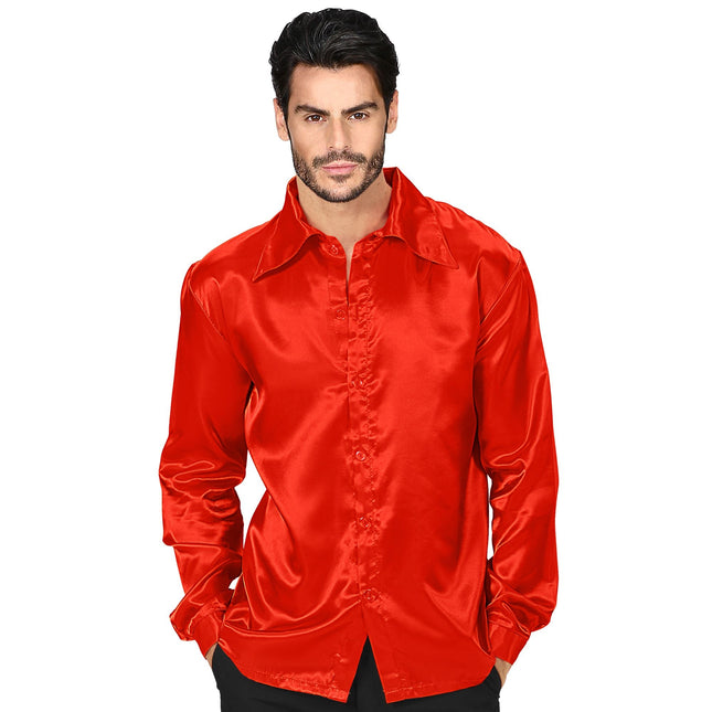 Camicetta Disco 70S in raso rosso da uomo