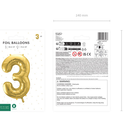Palloncino a 3 anni con figura oro vuoto 72 cm