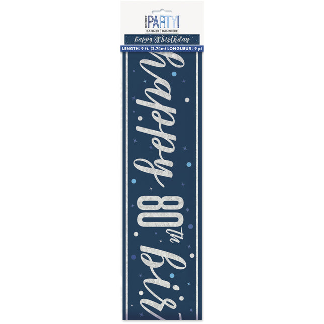 Striscione Buon Compleanno Blu 80 Anni 2,74m