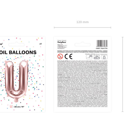 Palloncino in foil Lettera U Oro Rosa Vuoto 35 cm