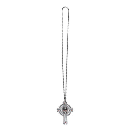 Collana Halloween Croce Pietre Rosse 28cm