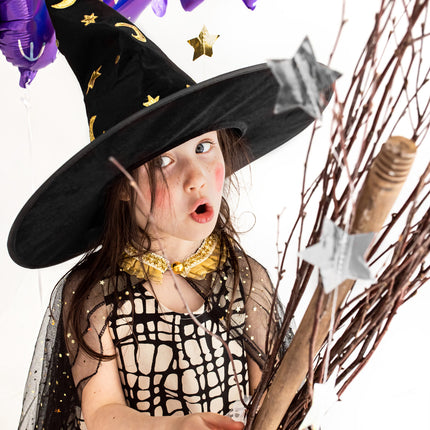 Cappello da strega di Halloween in oro nero