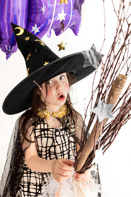 Cappello da strega di Halloween in oro nero