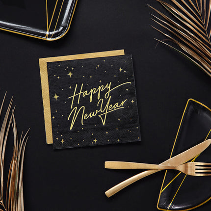 Tovaglioli Happy New Year Nero 33cm 20pz
