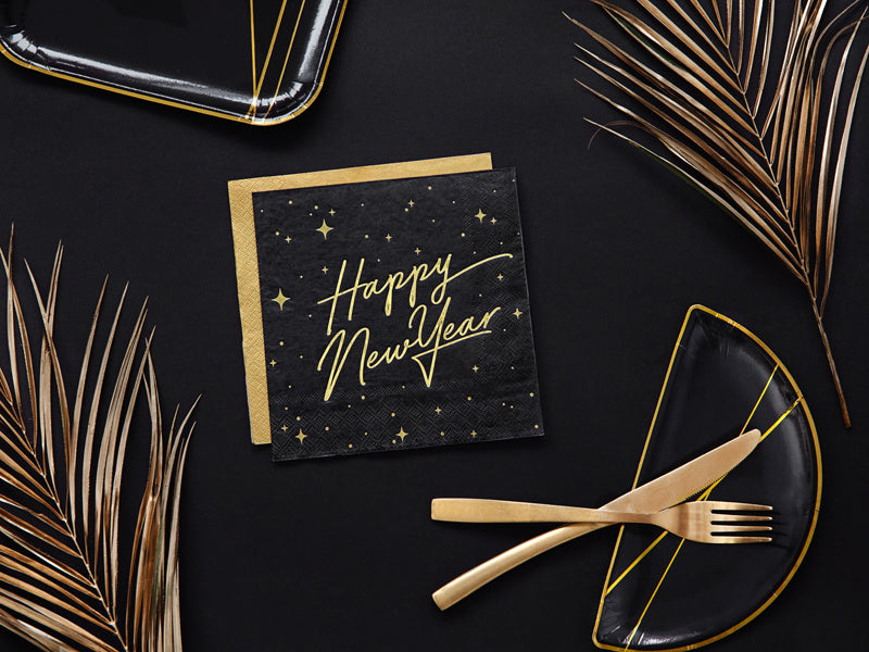 Tovaglioli Happy New Year Nero 33cm 20pz