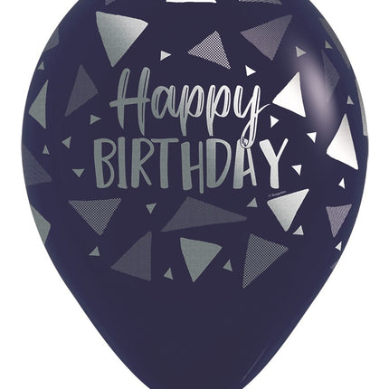 Palloncini Happy Birthday Triangles Blu Navy Metallic Ink 30cm 25pz