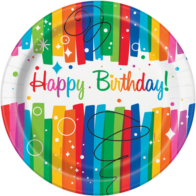 Piatti di compleanno Buon Compleanno Arcobaleno 23cm 8pz
